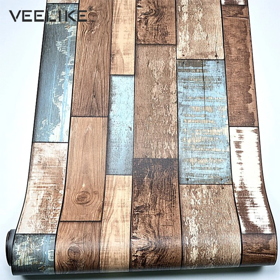 

PVC Vinyl Vintage Decor Wallpaper Wood Grain Wall Paper Roll For Coffee Shop Bar Restaurant Bedroom Decor Living Room Wallpaper