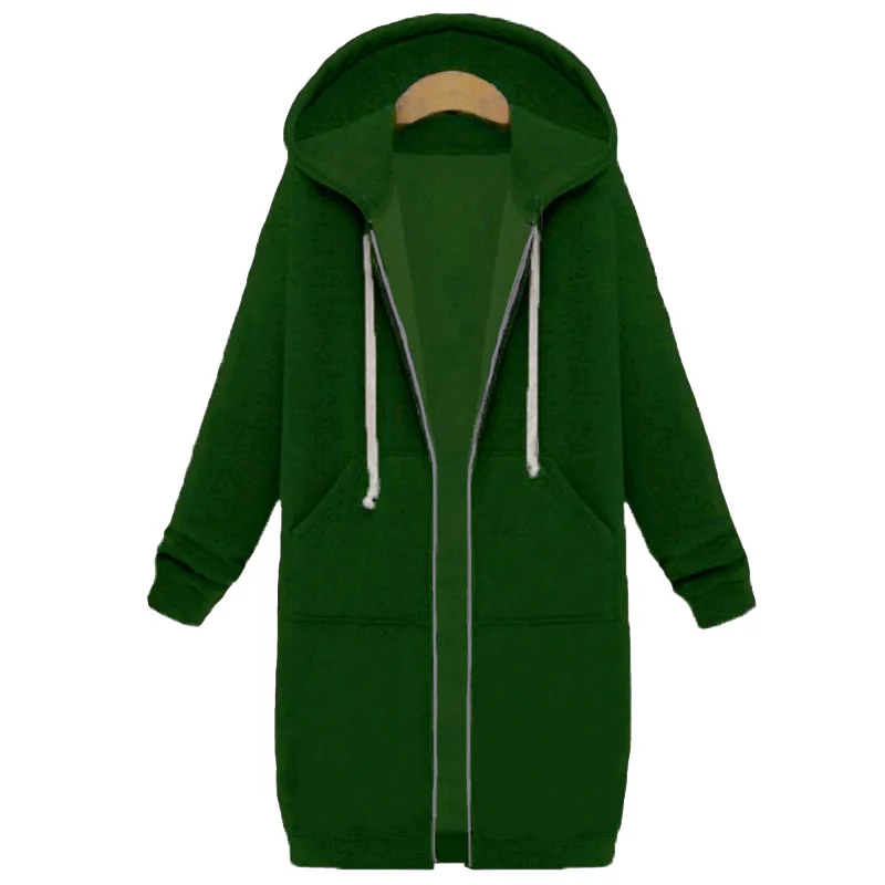 LASPERAL осенне-зимнее женское пальто Модная Повседневная Длинная куртка на молнии с капюшоном Толстовка винтажная верхняя одежда пальто размера плюс - Цвет: color 5