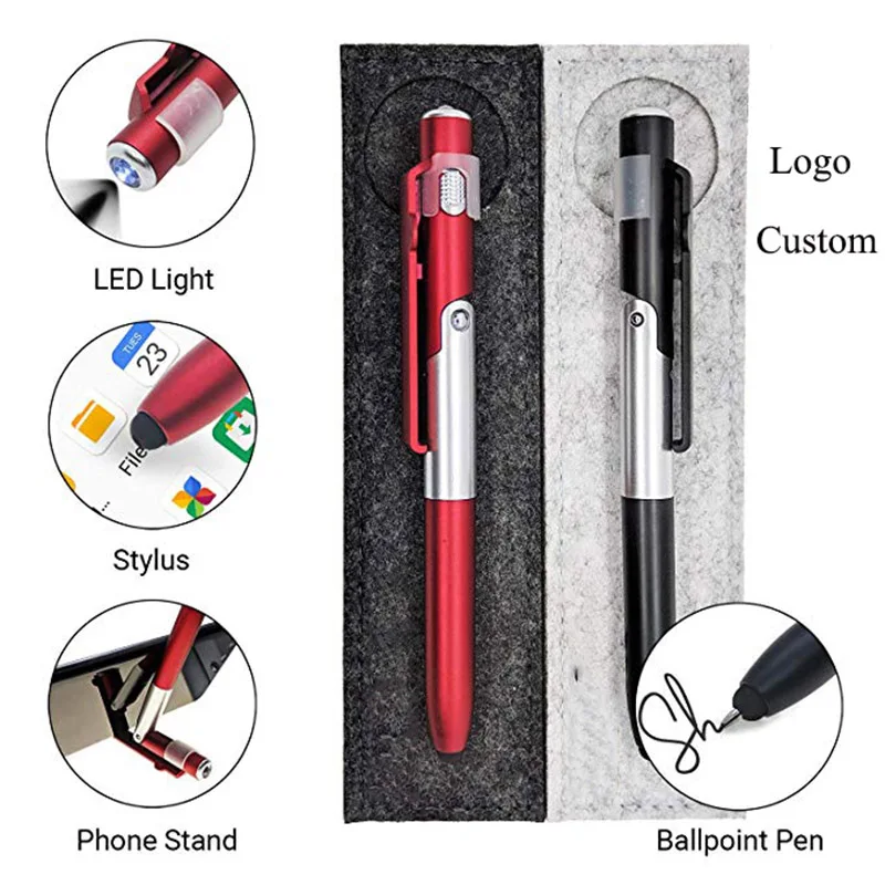 

Multi-function 4 in 1 Mobile phone holder LED light writing Touch screen pen send customers small gifts custom wedding gifts