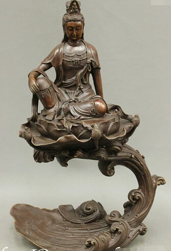 

Fast Shipping17" China Pure Bronze Buddhism GuanYin Kwan-yin Fast Goddess Lotus Buddha Statue