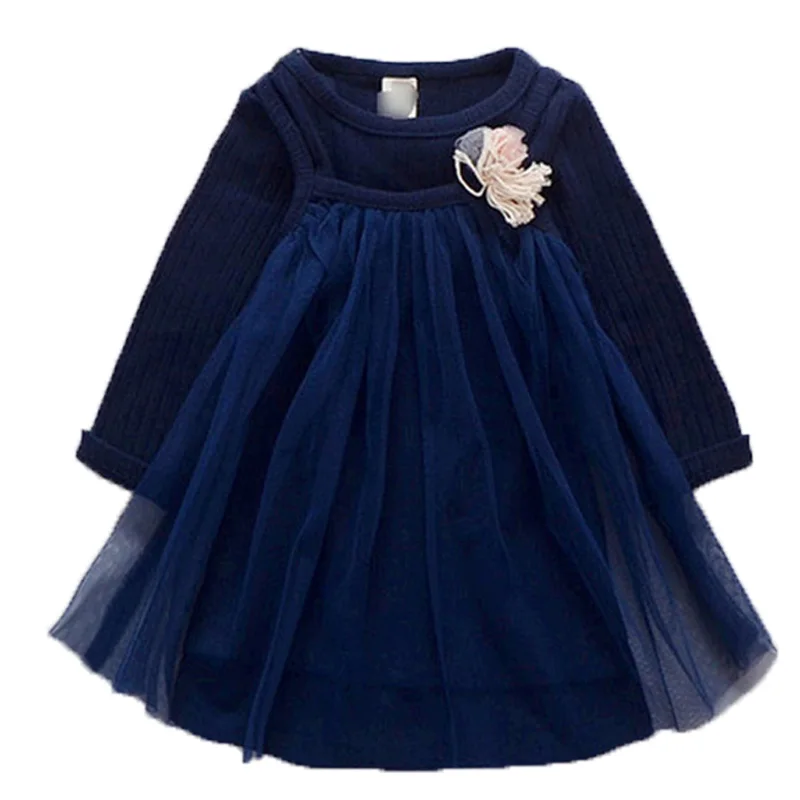 

Spring 2017 New Fashion Children Girls Dress Cotton Long Sleeves Two Pieces Knitted Party Dress Kids Baby Girls Princess Dresses