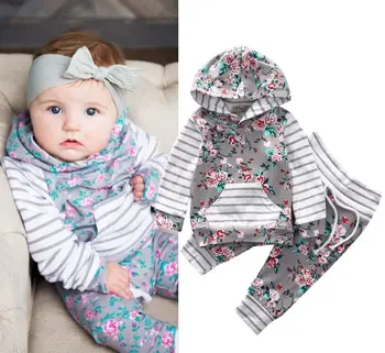 

Floral Newborn Infant Baby Boy Girl Clothes 0-24M Infant Bebes Long Sleeve Hooded Shirt Tops Pant 2PCS Bebek Giyim Clothing Set