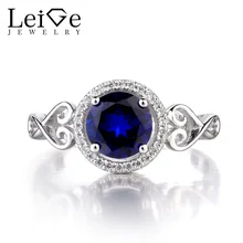 Leige Jewelry 925 Sterling Silver Lab Sapphire Ring Round Cut Gemstone September Birthstone Promise Engagement Rings for Women