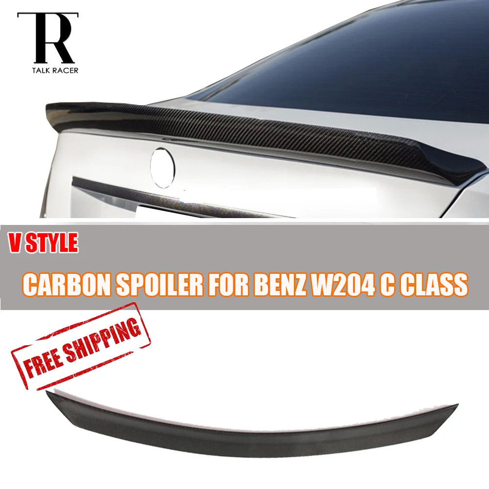  V Style W204 Carbon Fiber Rear Trunk Spoiler for Mercedes Ben W204 C200 C250 C300 C350 C63 AMG 4 Do