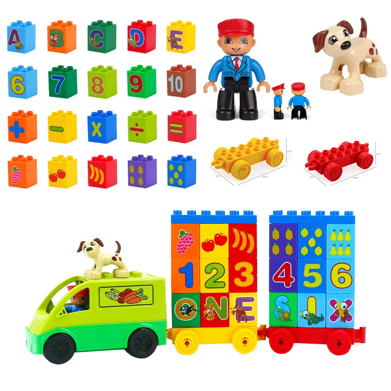 

Diy Building Blocks Accessories Numbers Letters Fruit Car Bricks Compatible with Legoingly Duploed Toys for Children Kids Gift