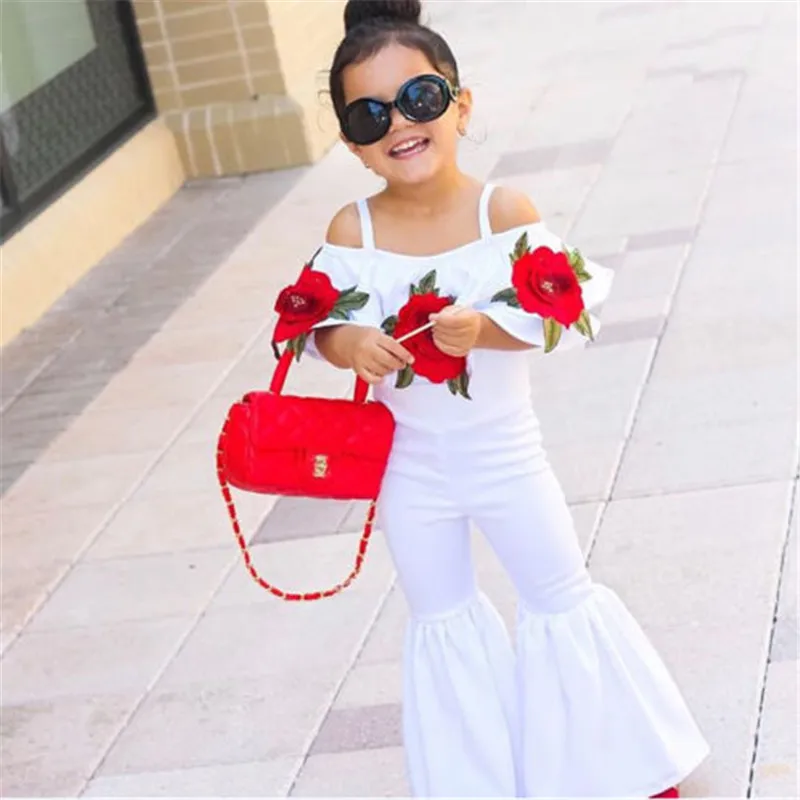 PUDCOCO/Детский комбинезон с открытыми плечами и цветочным принтом для маленьких девочек; комбинезоны; брюки; комплект одежды