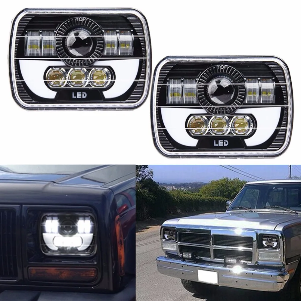 Pair 5X7 Headlights Black Rectangular LED w