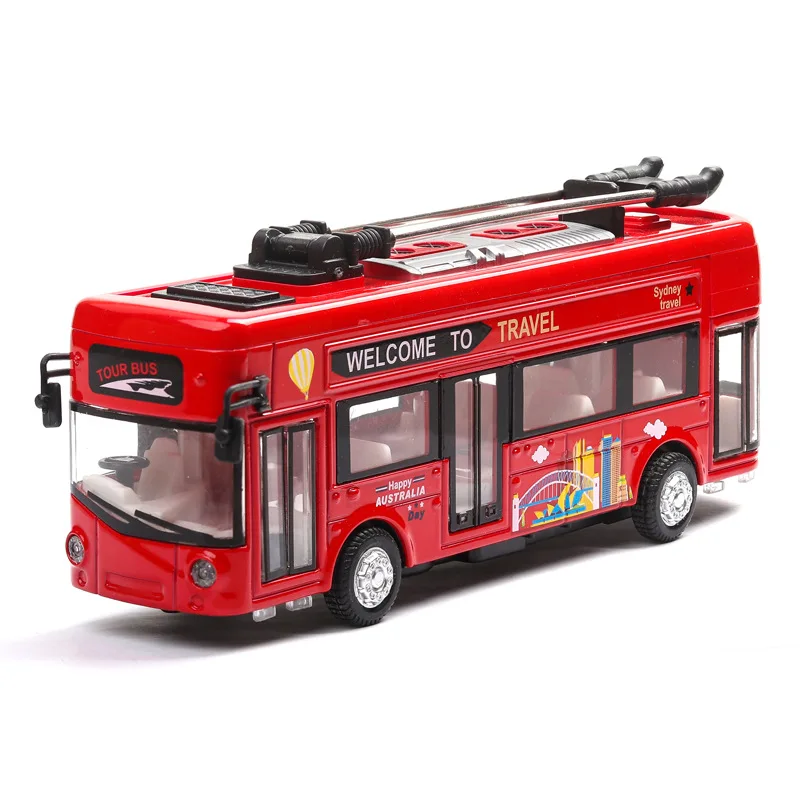 

1/36 Diecasts Model Car Simulation Matel London Sightseeing Bus Light Sound Vehicles Toys For Kids Gifts For Children Boy