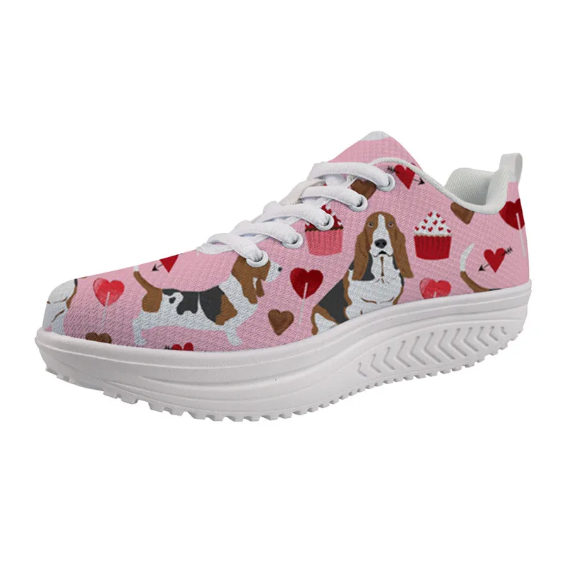 

New Fashion Slimming Wedge Swing Shoes high quality Female Height Increasing Sneakers For Ladies Custom basset hound Print Shoes