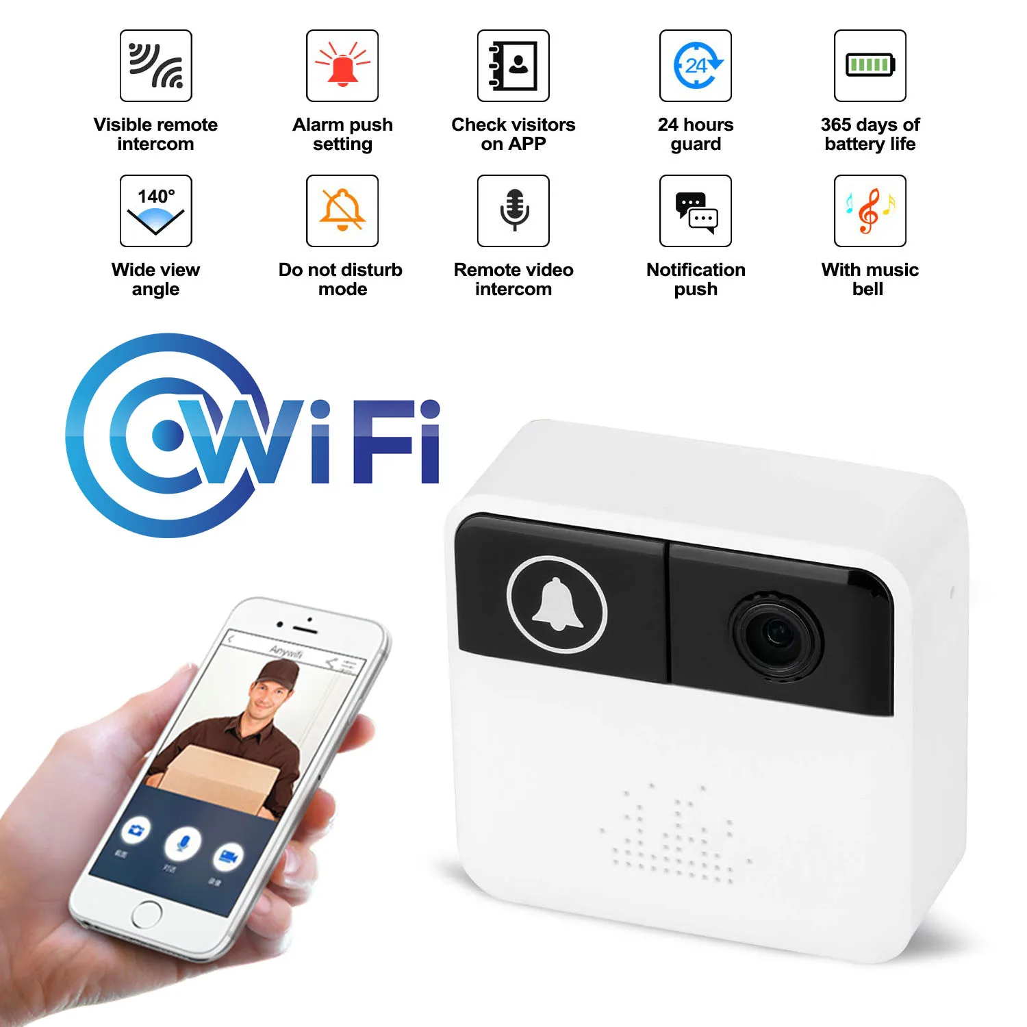 

Smart WiFi Video Intercom Doorbell Security Camera Two- Way Audio Door Phone Bell With Ring Bell Intercom SD Card