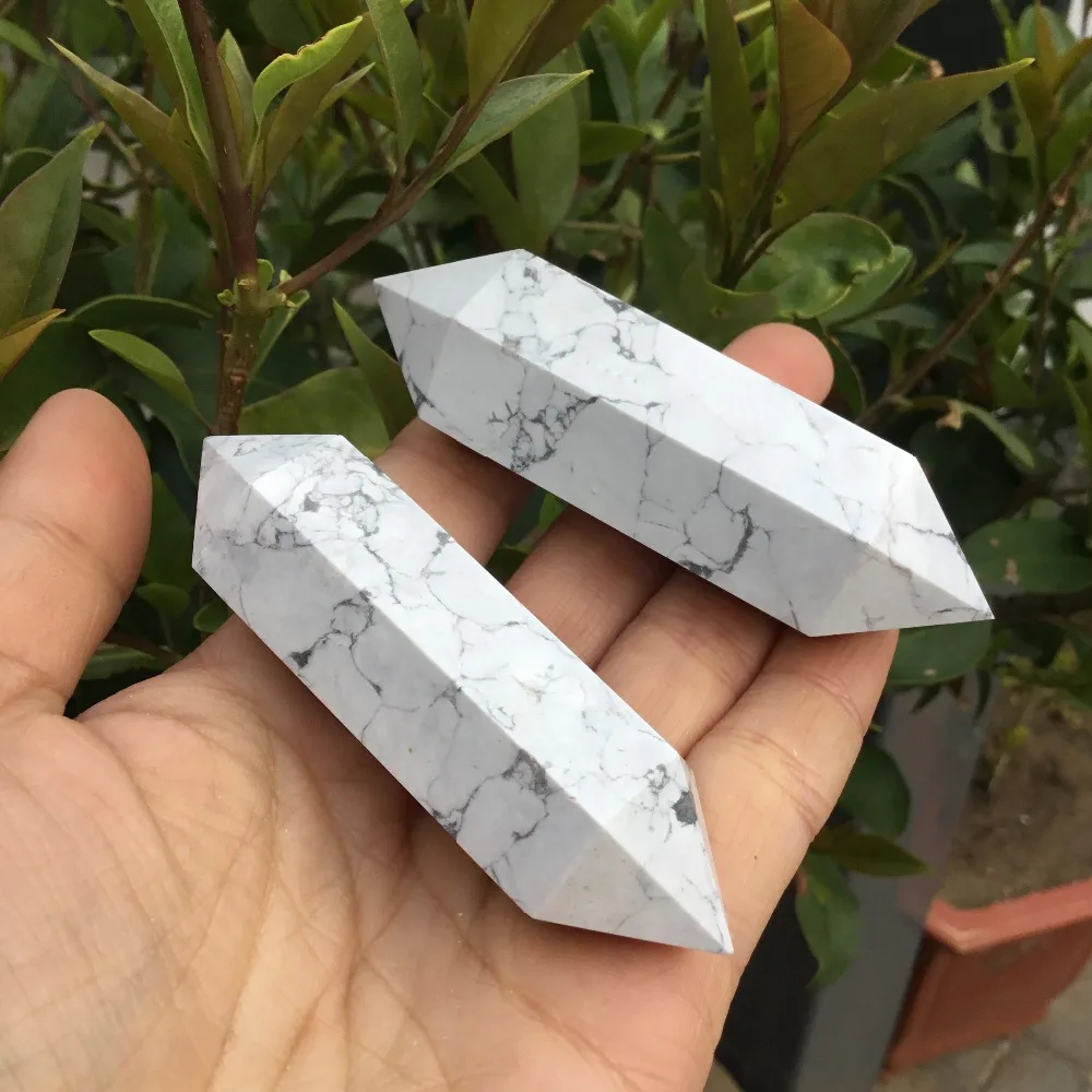 2pcs 7-8cm Natural quartz crystal wand point obelisk .white turquoise howlite energy healing tower | Дом и сад