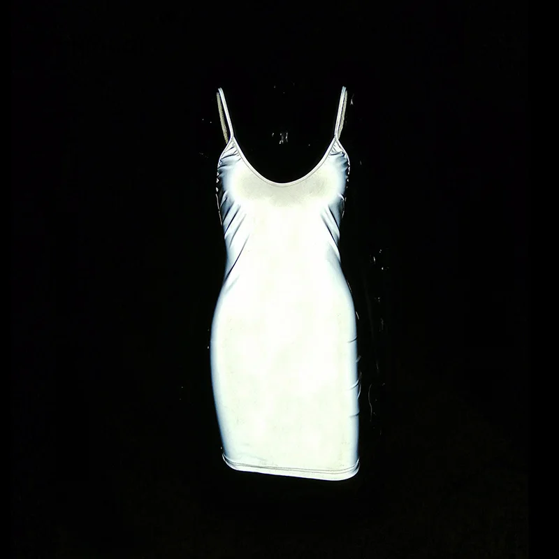 Simenual, светоотражающее серебряное облегающее платье, женская одежда для фитнеса, Клубная одежда, сексуальное платье на бретельках с глубоким v-образным вырезом, повседневные летние платья