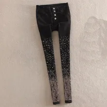 Autumn Women Rhinestone Jeans Skinny High Waist Single Breasted Denim Pants Plus Size Denim Pencil Pants Autumn Women Rhinestone Jeans Skinny High Waist Single Breasted Denim Pants Plus Size Denim Pencil Pants