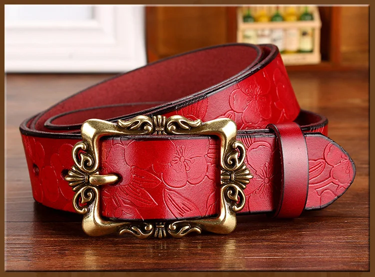 designer belts women Fashion Wide Genuine leather belts for women Vintage Floral Pin buckle Woman belt High quality second layer Cow skin jeans strap waist belt for women