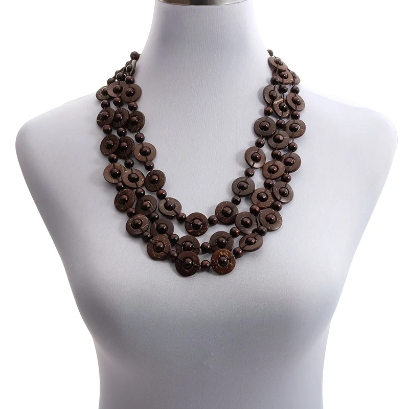 

BeUrSelf Coconut Shell Handmade Wood Necklaces Collier Femme Bohemian Statement Necklace Rope Cord Choker Beaded Necklace Women