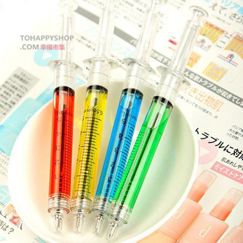 

4-color syringe ballpoint pen fashion creative 0.5 mm for writing stationery pen for office and school ink pen gift
