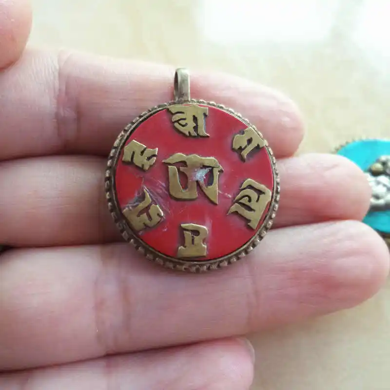 

TBP274 Tibetan Six Words Mantras Amulet Pendants Double Sides OM MANI PADME HUM