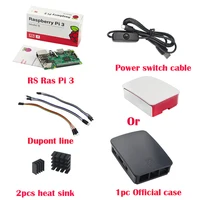 UK RS Raspberry Pi 3 Model B With Built-in wireless and Bluetooth+Power switch cable+Official Case+heat sink +15pcs dupont cable