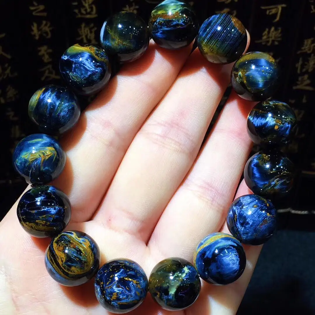 

14.3mm Natural 100% Namibia Pietersite Blue Yellow Beads Gemstone Round Bead Bracelets Man Women AAAAA Drop Shipping