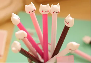 

new lovely cat design gel pen cute cartoon stationery prize gift pen kawaii office sign pen black ink promotion pen 48pc