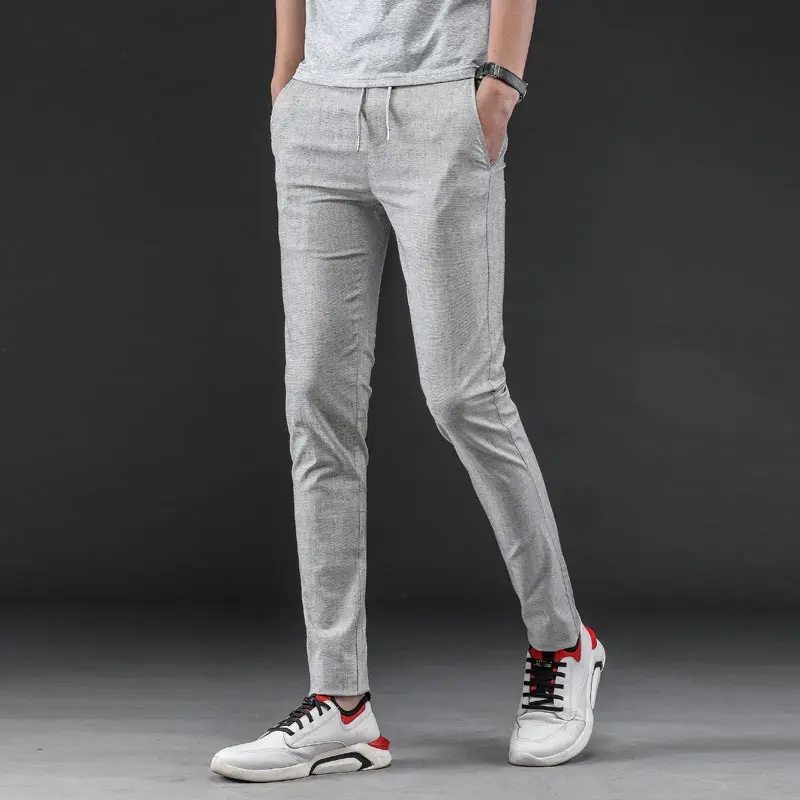 

2019 Summer KoreanLinen Pants Men Fashion Slim Fit Mens Trousers Khaki Casual Pants Men Pantalon Lin Homme