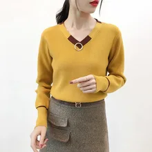 2018 new autumn and winter Korean version of the V-neck loose thick long-sleeved shirt sweater sweater women sweaters 2018 new autumn and winter Korean version of the V-neck loose thick long-sleeved shirt sweater sweater women sweaters