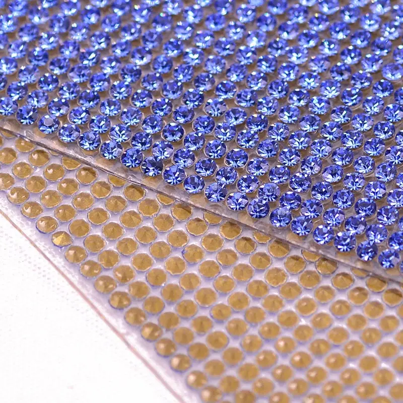 JUNAO SS6 SS8 реактивный гематит исправление стекло стразы отделка сетка Стразы Ткань Лист Кристалл Аппликация Лента для ювелирных изделий - Цвет: Light Blue