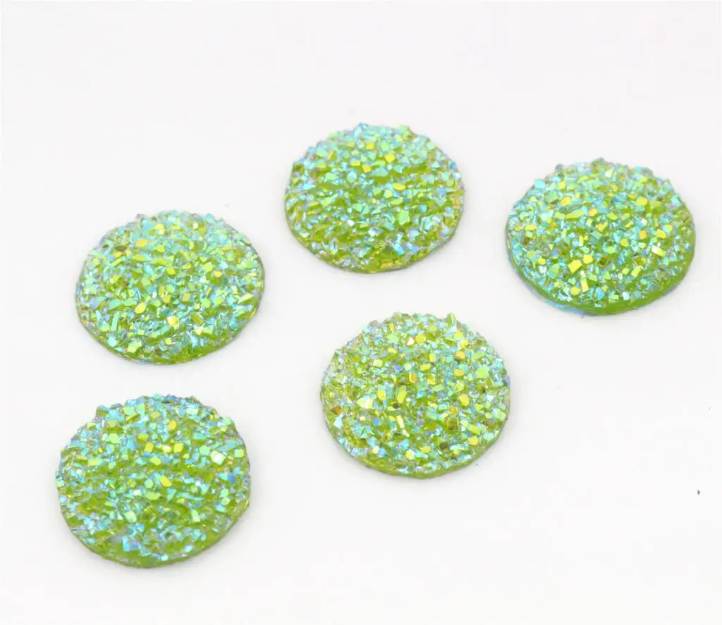 

New Fashion 10pcs 20mm Olive green AB Colors Natural ore Style Flat back Resin Cabochons For Bracelet Earrings accessories-T4-06