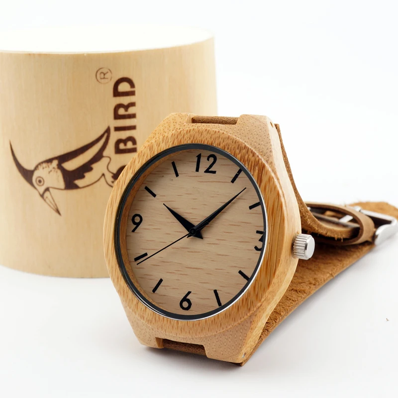 

BOBO BIRD Wholesale High Quality Handmade Natural Wood Bamboo Watches Leather Straps Quartz Watches in Wood Boxes