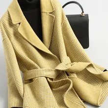PUDI A38091 Женская Новая мода яркий цвет двойная Клетчатая Шерстяная Куртка Женский Стиль Досуг Осень/зима шерстяное пальто