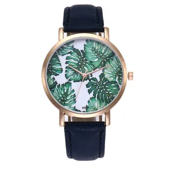 

Doreen Box New Fashion Green Leaf Pattern Women Quartz Watch Candy Colors PU Leather For Girls Dress Party Casual Wristwatches