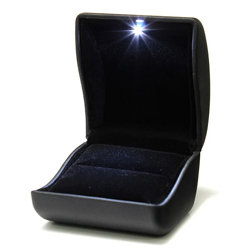 Модные черные светодио дный из искусственной кожи фланелевые светодиодные для предложения руки и сердца кольцо коробка ювелирных изделий