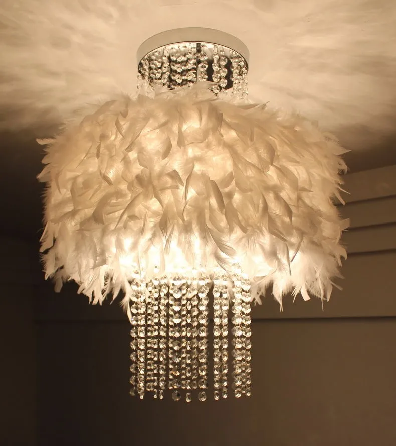 Спальня фойе светодиодные лампы дополнительный Плюм оперение белый современный потолочный светильник кристалл перо потолочный светильник
