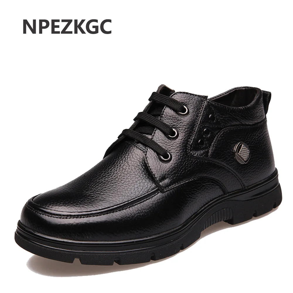 

NPEZKGC Plus Size 38-48 Men Winter Boots With Fur Keep Warm Genuine Leather Men Boots Platform Snow Boots Waterproof Ankle boots