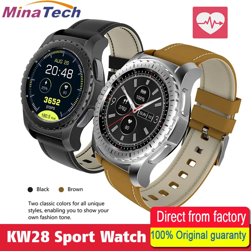 KW28 Bluetooth Smart Watch Support SIM TF Card Men Wristwatch SportsWatch Fitness Tracker Heart Rate Clock