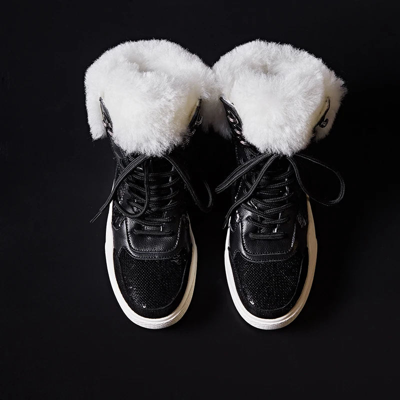 Роскошные шикарные кроссовки из натуральной кожи; женские ботильоны на плоской подошве; зимние армейские ботинки на меху; женские короткие зимние ботинки; цвет черный, белый
