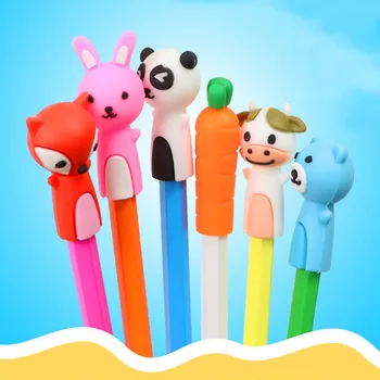 

3 same design in 1 set Pupils cartoon silicone pencil cap pencil topper protection anti-rolling pencil extender pencil feeder