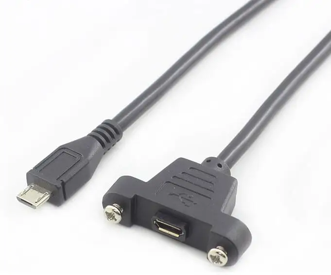 Screw Lock Panel Mount Micro USB 2.0 Type B Male to Female M/F