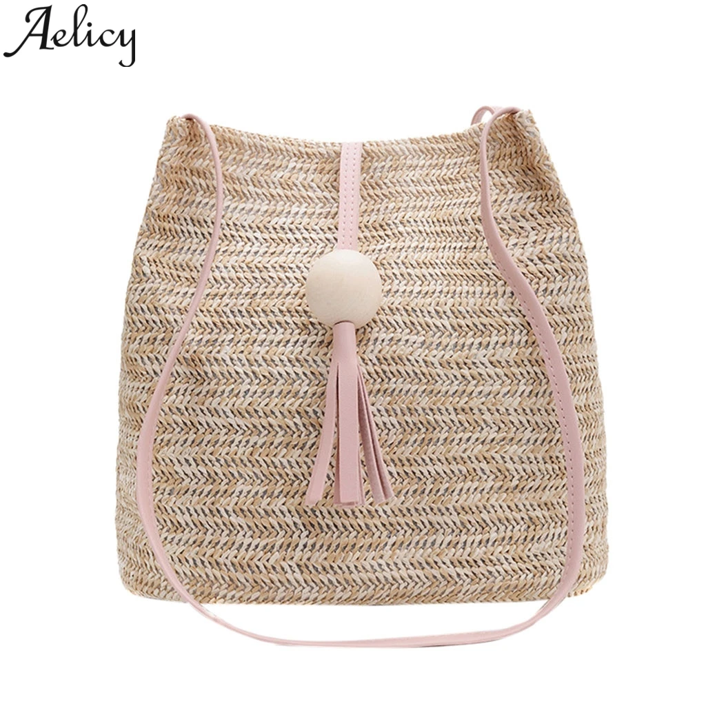 Aelicy мисс соломенная кисточка деревянный мяч дикая Сумочка 2019 Бали богемная