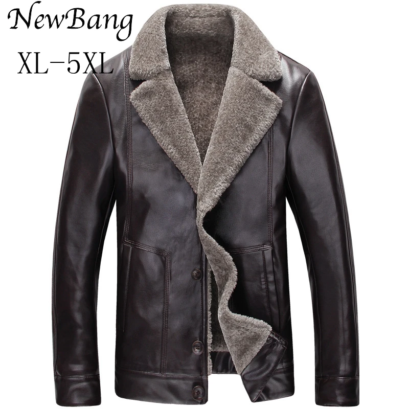 5XL 4XL Fashion Men Winter Leather Jacket Brown Leather