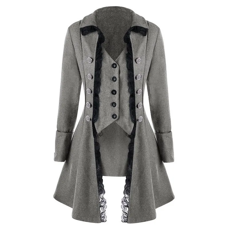 2018 Autumn Winter Gothic Women Long Trench Coat Vintage Solid Irregular Coats Elegant Female Plus Size Overcoat