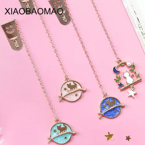 1 шт., милые закладки в виде кота, Луны, подвеска кавайи, маркеры для книг, металлические закладки для девочек, подарки, школьные офисные принадлежности, креативный Statione