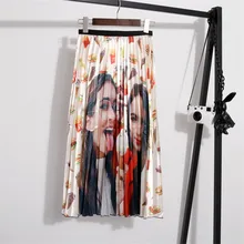 Винтажная Женская юбка модная шикарная с принтом персонажа уличная Юбка До Колена Harajuku женский эластичный пояс трапециевидная плиссированная юбка