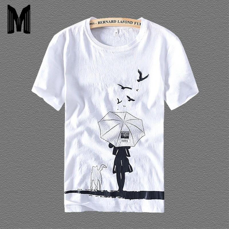 

2019 Summer New Print T-shirt Men Fashion T shirt Cotton Linen Brand Clothing High Qulaity Top Y1574