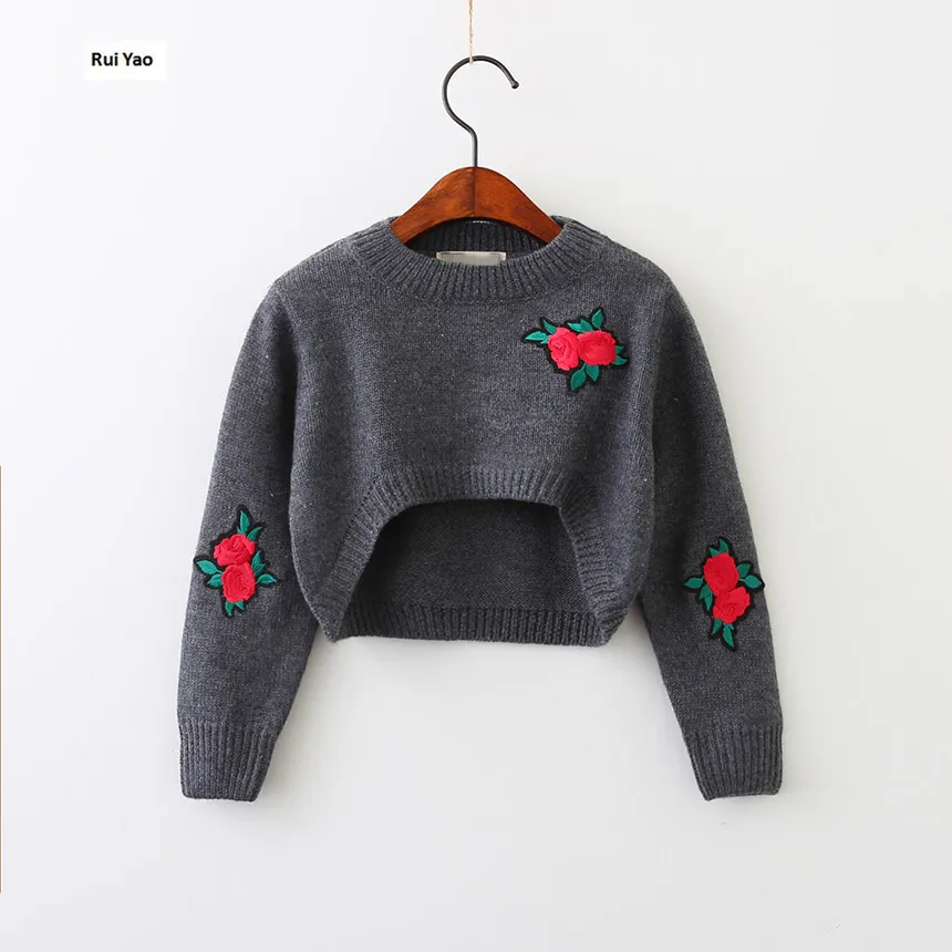 

kids Sweater For Girls Sweater children pullover fashion gray patchwork flower Flower baby Girls Clothes Coat outerfit Y70629348
