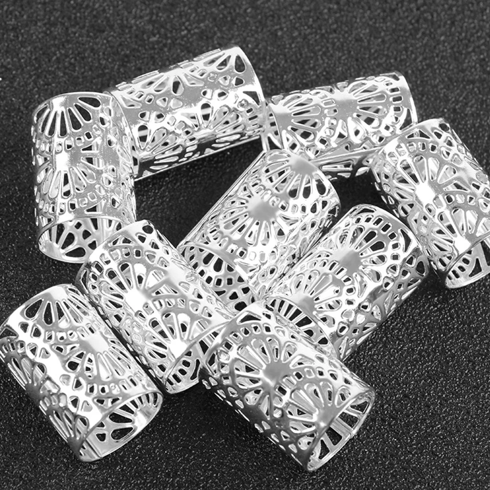 10pcs Clip Braid Hair Extension Ring Mini Buckle Fashion Accessories Adjustable Dreadlock Cuff Beads Out Wig Decorative - Цвет: Silver 3