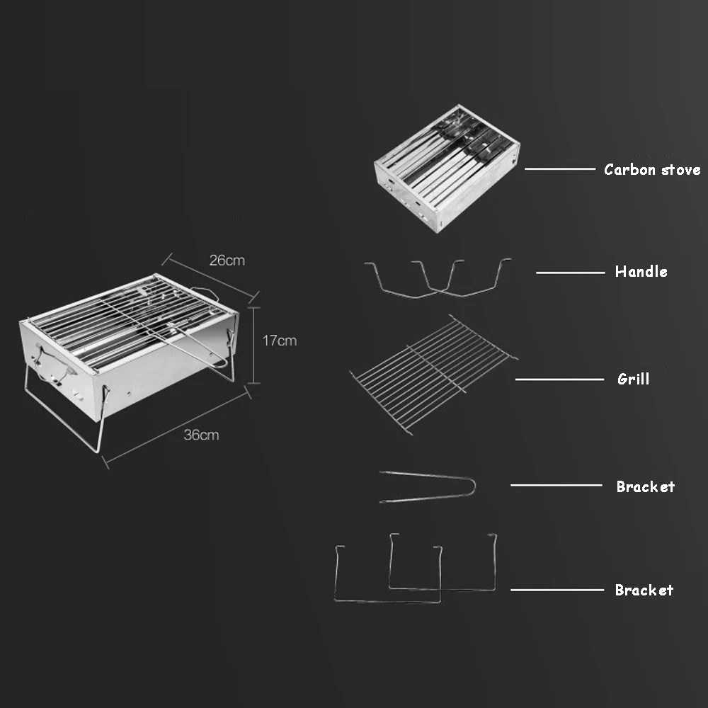 BETOHE 36*26*17 см Открытый Нержавеющая сталь походный кемпинг уголь гриль для пикника барбекю гриль для барбекю и Щепка