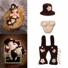 Для новорожденных Подставки для фотографий джентльмена ковбоя Вязание мягкая шляпа Брюки для девочек комплект Одежда для малышей Интимные аксессуары для маленьких фотосессий