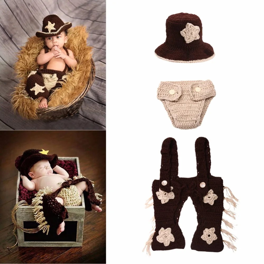 

Newborn Baby Photography Props Gentleman Cowboy Knitting Soft Hat Pants Set Baby Clothing Accessories Infant Baby Photo Shoots