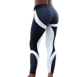2018 сетки леггинсы с узором Фитнес Леггинсы для женщин для спортивные тренировки эластичный тонкий черный, белый цв